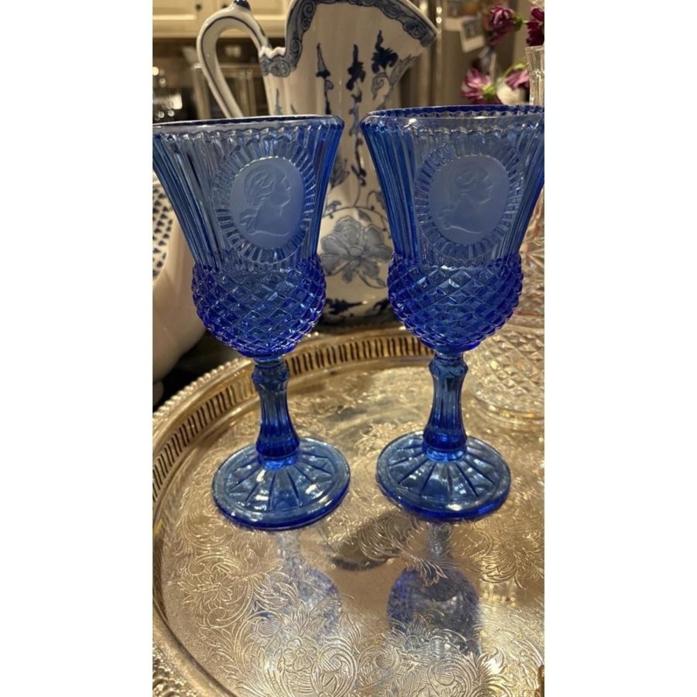 George Washington Blue Goblets (2) LE Smith Bicentennial America250 Celebration - Picture 3 of 12